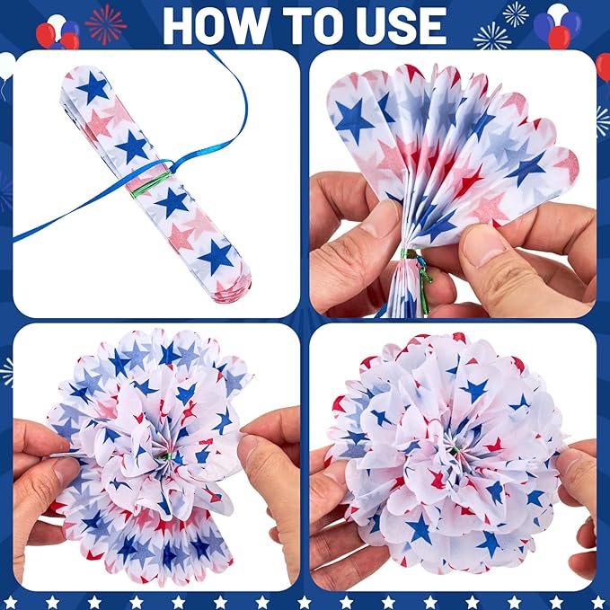 Homarkable Blue Red Tissue Paper Pom Pom Garlands, Tissue Flower Garland for Birthday Decorations, Baby Shower, Spring Summer Party Decorations