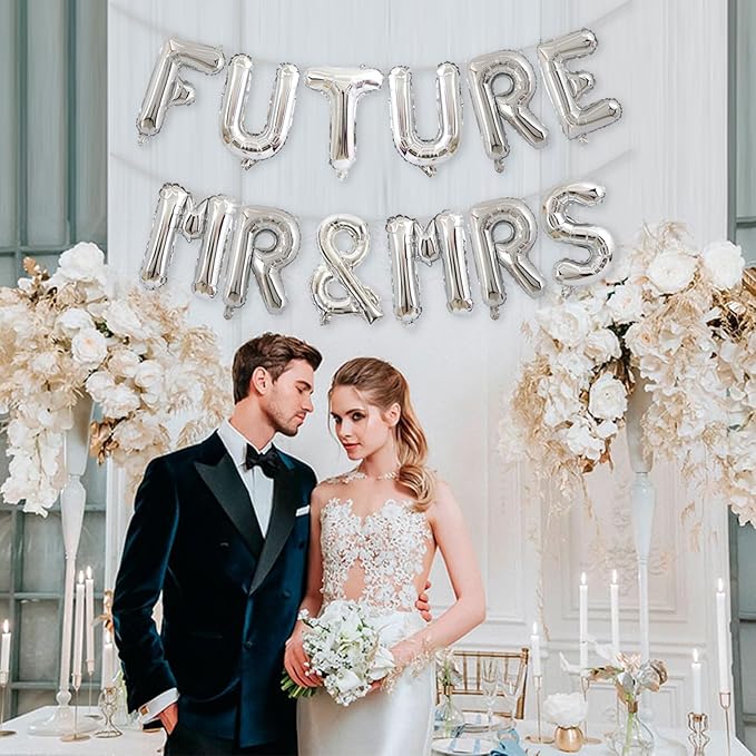 2 Set 24Pcs FUTURE MR & MRS Silver Letter Balloons 16in Foil Decorations Party Decor Supplies