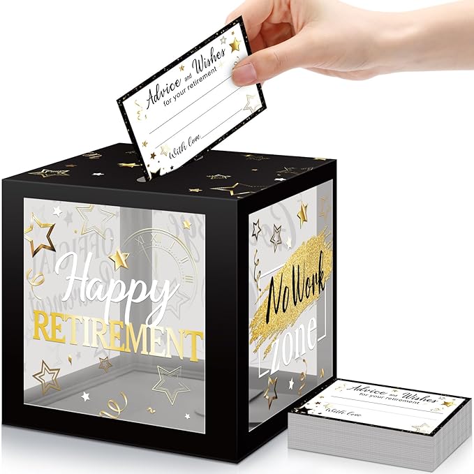 Funrous 51 Pcs Retirement Card Box Advice & Well Wishes Cards for Women Men Happy Retirement Party Decorations Going Away Party Favors(Black and Grey)