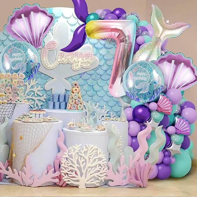 Mermaid Birthday Decorations Mermaid Balloons - Number 7 Balloons for Girls Under The Sea Mermaid Theme Baby Shower Birthday Favors