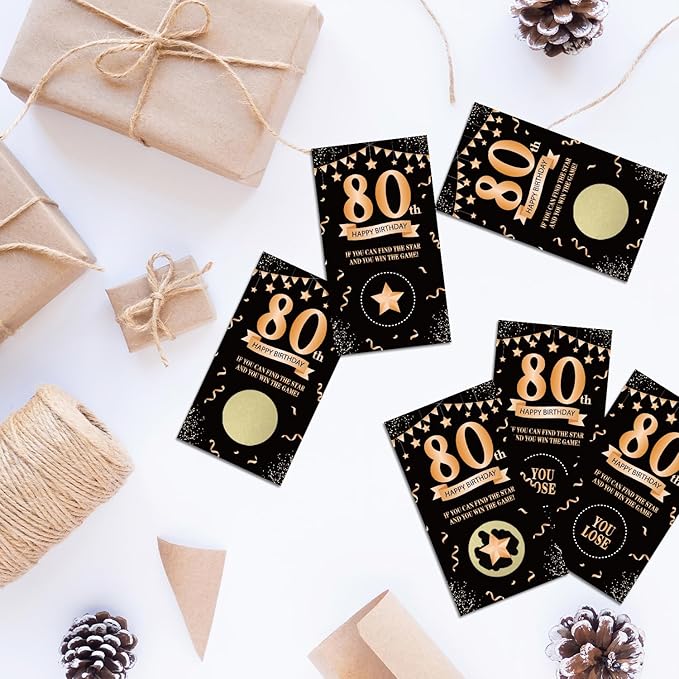 32 Pack 80th Birthday Theme Scratch Cards - Happy 80th Birthday Scratch Off Tickets - Funny Anniversary Party Celebration Supplies - Great for Party Favors, Group Activities, Adult Raffles
