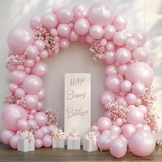 Pearl Pink Balloons Arch Kit - Double Stuffed Pastel Light Pale Pink Balloons Different Sizes 18/12/10/5 inch Pink Balloons Arch Kit for Valentines Day Bridal Shower Wedding Birthday Party Decoration