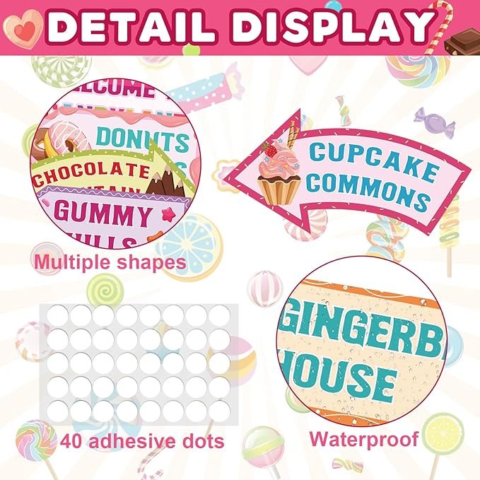 20 Pieces Candyland Decorations Welcome to Candyland Signs Candy Party Decorations for Kids Girls Candy Land Themed Birthday Party Halloween Christmas Trunk or Treat Car Decorations