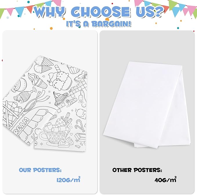 Ice Cream Giant Coloring Poster/Tablecloth, 30 x 72 Inch Summer Theme Craft for Kids Art Crafts Paper Banner Kids Games Activities,Coloring Tablecloth Crafts for Classroom Wall School Home Parties