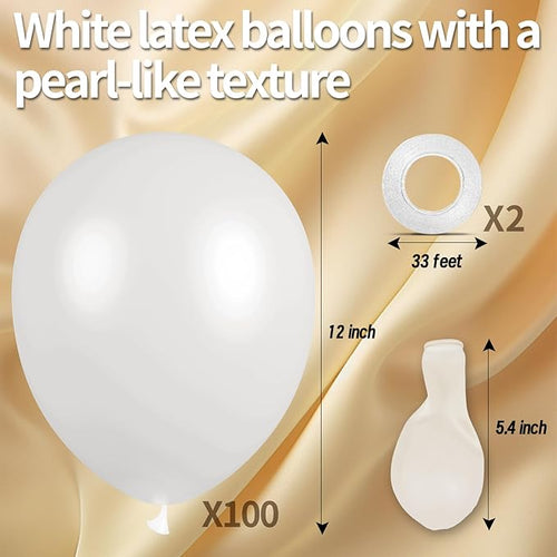 100pcs Pearl White Balloons 12 inch White Latex Party Balloons for Wedding Engagement Bridal Baby Shower Birthday Anniversary Party Decorations