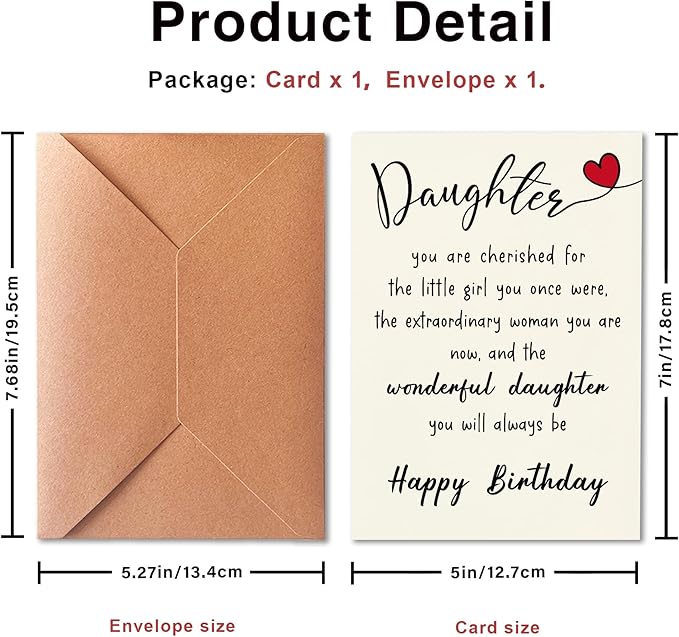 Cute Birthday Cards for Daughters from Mom and Dad, Journey from Girl to Woman, Wonderful Daughter (To Be Cherished Forever) Envelope Filled with Love