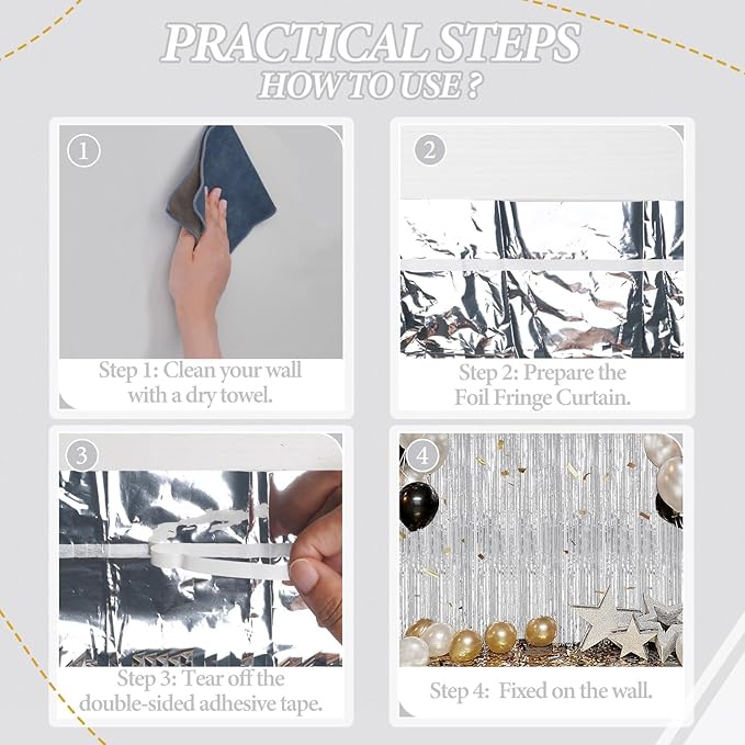 2 Pack Foil Fringe Backdrop - Silver Shiny Tinsel Curtains for Party Decoration/Photo Booth Props - 3.3x6.6 FT Metallic Foil Backdrop for Birthday, Wedding, Graduation, Christmas.