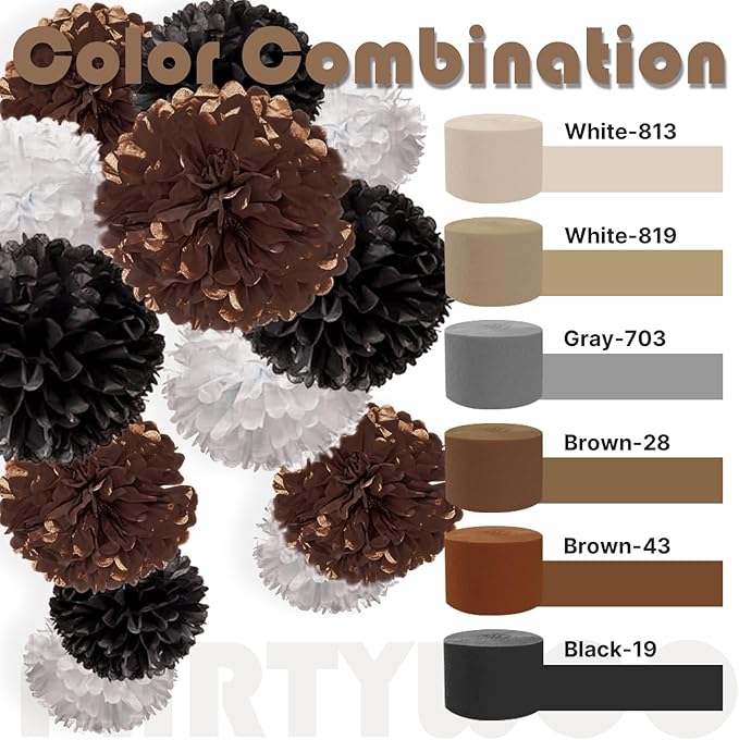 PartyWoo Brown Crepe Paper Streamers 4pcs 328ft Pack of Brown Crepe Paper for Wedding Birthday Baby Shower Engagement Anniversary New Year Eve Graduation Party Decorations(1.8 Inchx82 Ft/Roll)