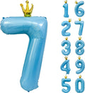 Blue Number 7 Balloon with Crown, 40 inch Blue Number Balloon 7th Birthday Party Decoration BlueCrown Balloons 0-9 for Birthday Party Anniversary Decorations Supplies
