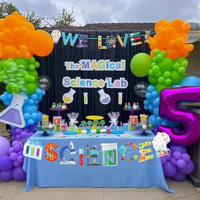 141PCS Science Party Decorations, Banner, Rainbow Balloon Arch Garland Kit for Lab Week, Mad Science Fun, Scientist Students Schoool Educational Theme Subject, Happy Pi Day Birthday Party