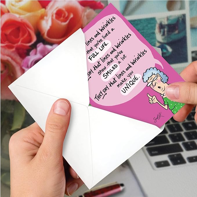 NobleWorks Pack of 3 Hilarious Birthday Greeting Cards with Envelopes (1 Design, 3 Each) Lines and Wrinkles C9319BDG-C3x1