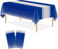 2 Pack Blue and Silver Tablecloth Party Decorations Plastic Blue Tablecloth Printed Silver Table Runner 54 x108 Inch Disposable Rectangle Table Cover for Birthday Wedding Graduation