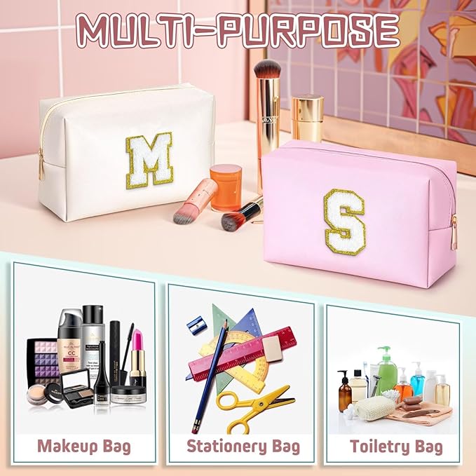 TOPEAST Preppy Bag, Monogrammed Makeup Bags with Zipper, Cute Makeup Pouch, Initial Birthday Gifts Bag for Daughter Friends Sister, Preppy Things for Girls (White H)