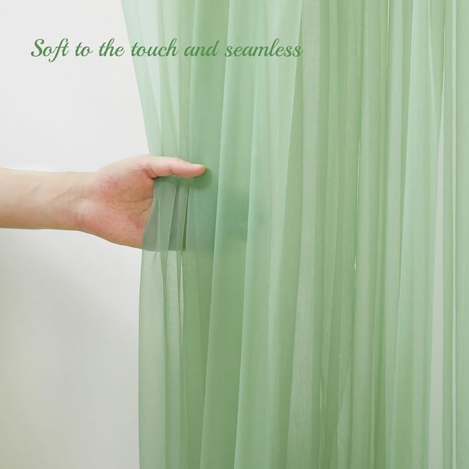 30x10ft Olive Green Tulle Backdrop Curtain with Lights String for Parites, Sheer Backdrop Curtains for Wedding Baby Shower Birthday Party Photo Shoot Decorations