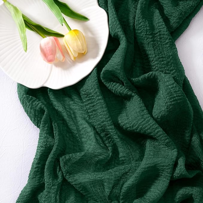 Socomi 6pcs Emerald Green Easter Spring Cheesecloth Table Runner Gauze 120 Inch Rustic Boho Cheese Cloth Runner for Wedding Party Baby Bridal Shower Centerpiece Decoration Holiday Home Decorations