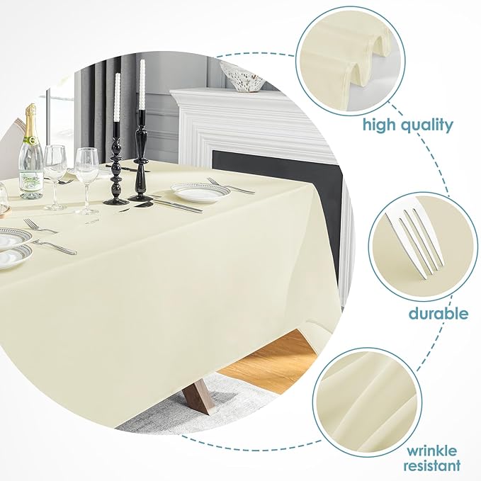 VidaFete Tablecloth 6 Pack 90 * 132inch Rectangle Table Cloth Polyester, Stain Wrinkle Resistant Polyester Dining Table Cover for Kitchen Dinning Party Wedding Rectangular Buffet Decoration(Ivory)