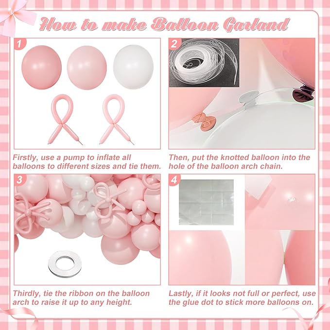 Coquette Birthday Decorations 145 Pcs Pink and White Balloon Garland Arch Kit Include Light Pink White Bow Balloons Different Size for Baby Shower Gender Reavel Wedding Party Decorations