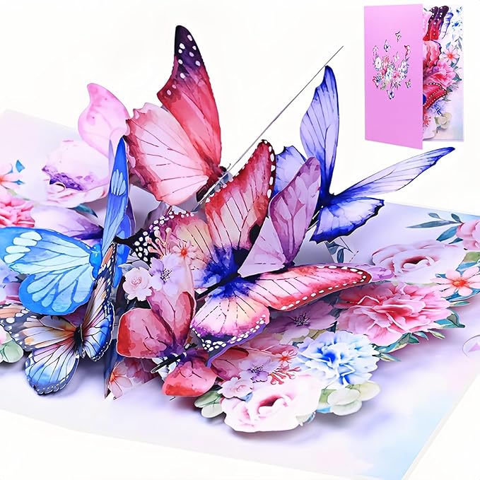 Steelhill Greeting Cards with Envelopes, Pop-up Style,Butterfly Card for Mother's Day Valentines Day birthday Thinking of You Card for Wife,Girlfriend (Cute Butterflies)