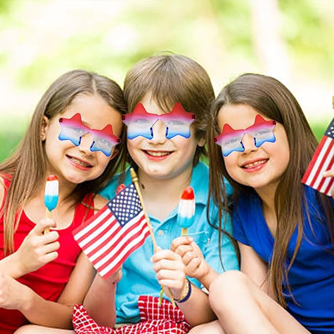 3Pack 4th of July Glasses - Red White and Blue Style Accessories for Independence Patriots Women Outfit and Decorations