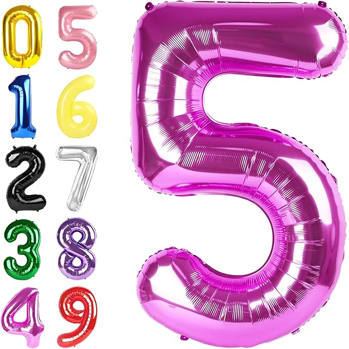 Balloons Number 5 40 Inch, 5 Birthday Balloon for Boys And Girls, Rose Purple Numbers Balloon for 5, 15, 25, 50 Birthday Party Decoration, Anniversary, Wedding, Single Supplies