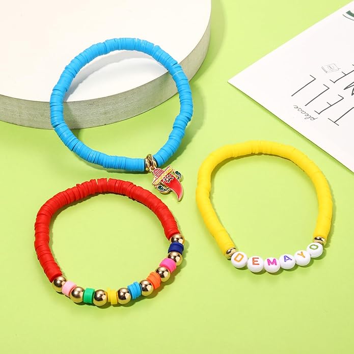 Surfer Heishi Bracelets for Women Stackable Rainbow Vinyl Disc Clay Beaded Stretch Bracelets Elastic Layering Friendship Bracelets Boho Summer Beach Jewelry