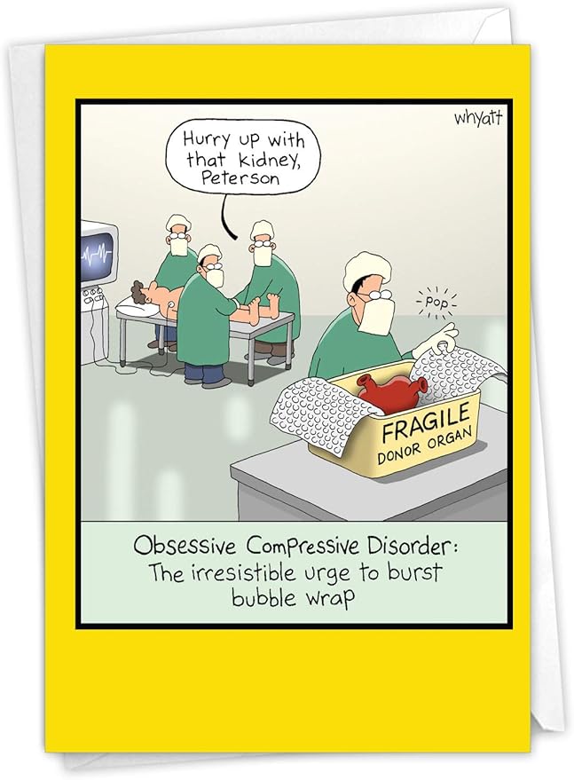 NobleWorks - 1 Hilarious Greeting Card for Birthday - Funny Birthday Cartoon, Comic Notecard - Obsessive Compression Disorder C4855BDG
