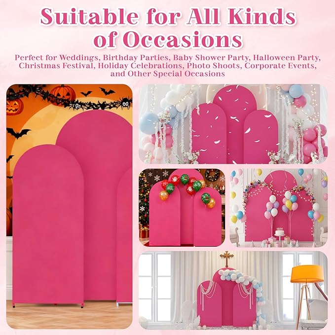 3-Piece Arch Backdrop Cover, Stretchy Spandex Wedding Arch Covers 4FT, 5FT, 6FT for Round Chiara Arch Stand, Hot Pink Arch Cover for Photo Background Birthday Party Banquet Ceremony Decor