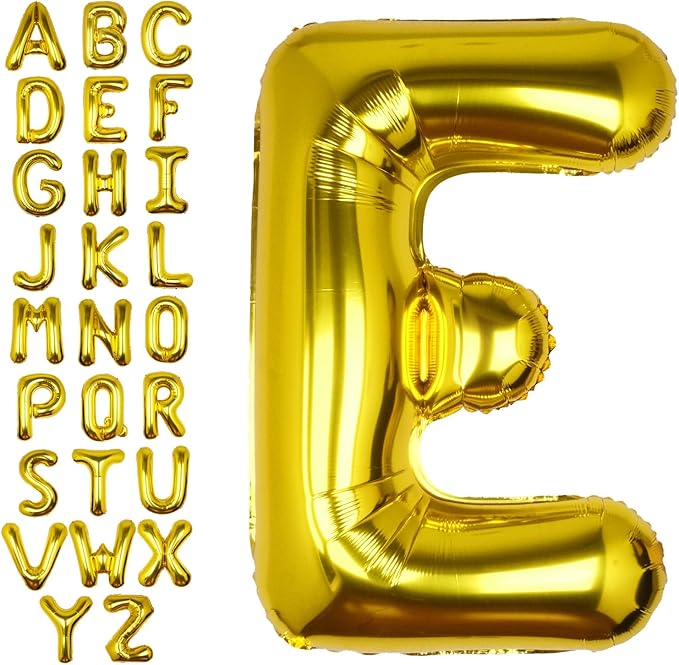 40Inch Gold Letter E Balloon Foil Helium Letter Balloons A-Z Giant Large Mylar Big Party Balloon for Birthday Party Decorations