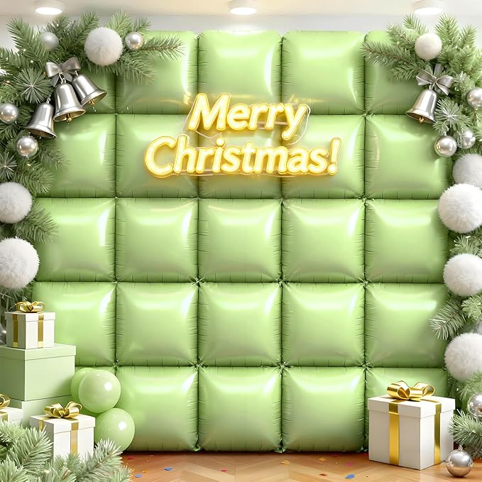 25Pcs Olive Green Square Foil Balloons Wall Backdrop, Double Sided Metallic Foil Balloons Tunnel Arch Garland Kit for Photo Booth Birthday Wedding Graduation Halloween Party Decorations