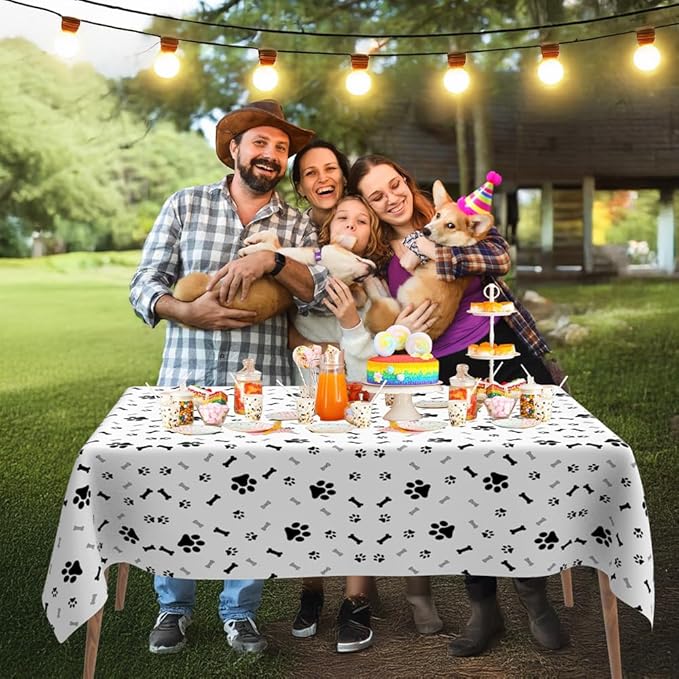 Paw Print Tablecloth, 4 Pack 54 x 108 Inches, Disposable Plastic Rectangle Dog Table Cloth Cover, Puppy Dog Themed Birthday Party Favors Decorations, Supplies, Pawty Table Decor