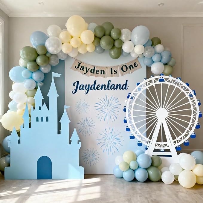 Sage Green Dusty Blue Yellow Balloons, 60Pcs 12 Inch Olive Green Dusty Blue Macaron Yellow Nude Balloons for Birthday Wedding Baby Shower Gender Reveal Wild One Party Deocrations