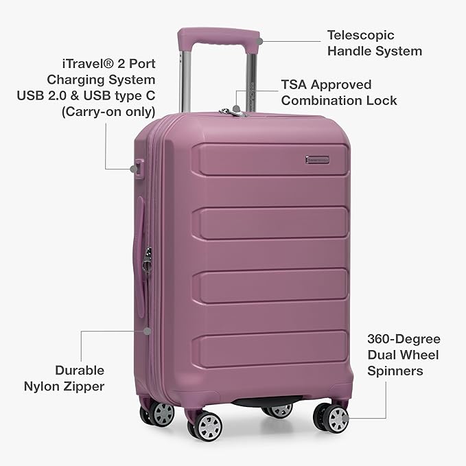 Traveler's Choice Pagosa Hardshell Expandable Luggage with Spinner Wheels, Mauve, 22-Inch Carry-on