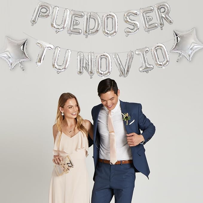2 Set 30Pcs Silver PUEDO SER TU NOVIO Letter Balloons 16in Balloon Foil Letter Decorations Party Decor Silver Letter Balloons PUEDO SER TU NOVIO Party Supplies