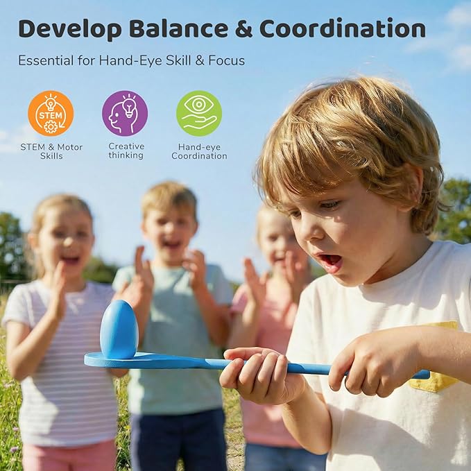 LovesTown 12 PCS Egg Spoon Race Game Sets, Wooden Balance Relay Games for Kids Carnival Birthday Party Games Outdoor Easter Spring Group Game Field Day Party Favors