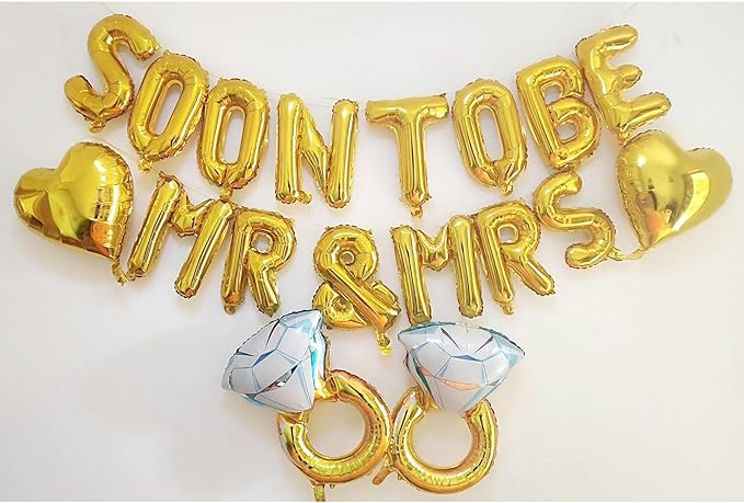 SHUNTAI Engagement Party Decorations Soon To Be Mr & Mrs Balloon Banner Heart Balloons Huge Ring Balloons Gold Wedding Rehearsal Bridal Shower Bachelorette Party Sign Decor Supplies