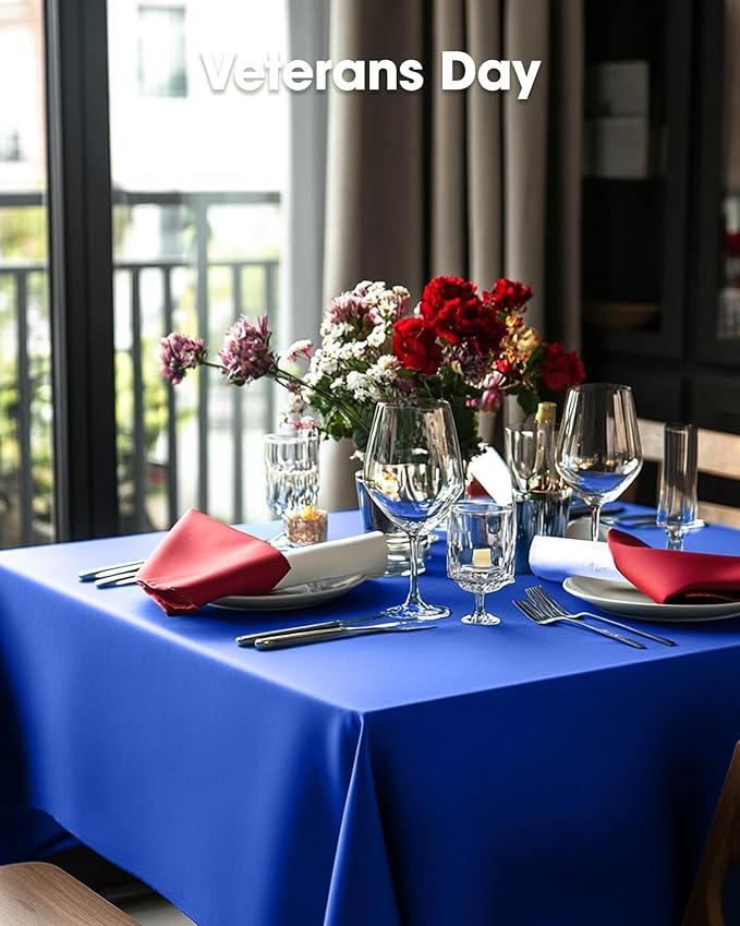 Pureegg Plastic Table Cloth Disposable 10 Pack, 54 x 108 Inch Table Cloths, Patriotic Decorations, Thanksgiving, Veterans Day Tablecloths, Rectangle, Plastic Cover, Leakproof & Sturdy, Navy Blue