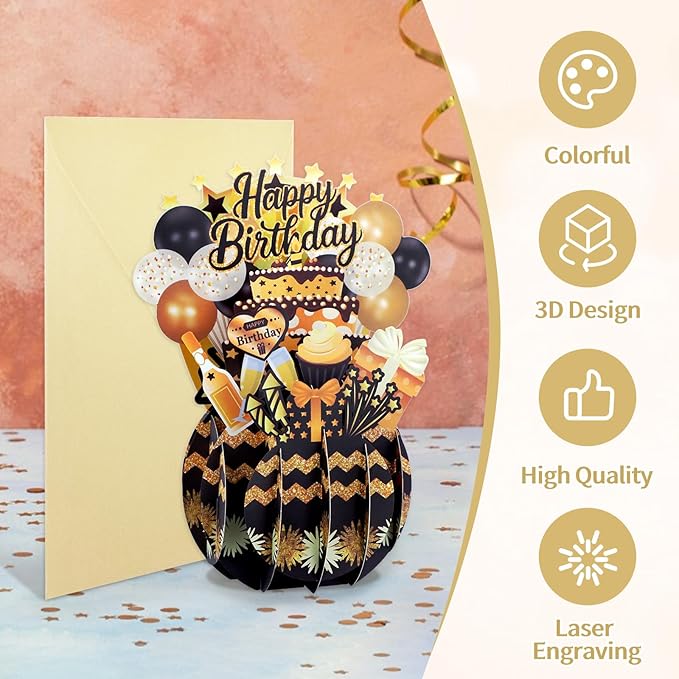 FaCraft Pop Up Birthday Card - 3D Funny Handmade Happy Birthday Pop Up Cards Gift with Envelope, for All Age, Kids Adults, for Her Girls Boys Men Women Son Daughter Mom Dad Boss