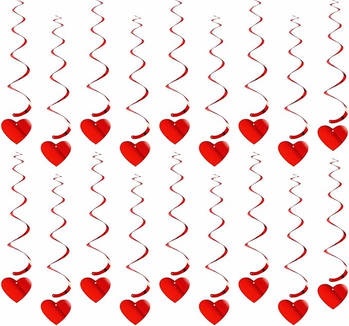 Red Heart Swirls Party-Decorations - 18Pcs Romantic Special Night Galentines Hanging Streamers Garland,Valentines Girl Wedding Anniversary Baby Bridal Shower Birthday Decor Supplies Hugtmr