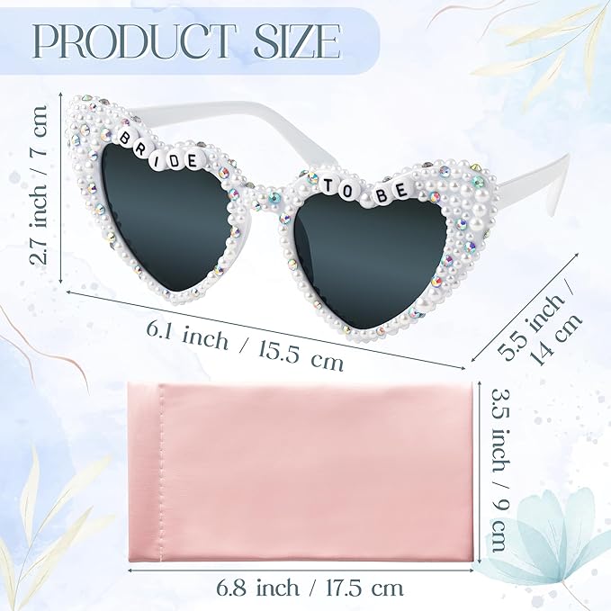 PANTIDE Bride To Be Sunglasses - Rhinestone Pearl Heart Shaped Sunglasses, Bachelorette Party Engagement Gift