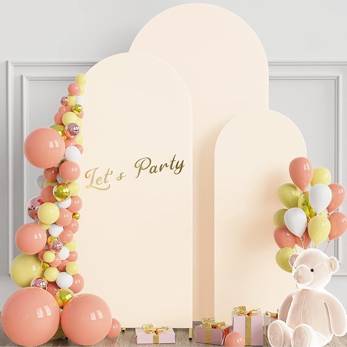 Wokceer Set of 3 Wedding Arch Cover Spandex Fitted Wedding Arch Stand Covers for Round Top Chiara Arch Backdrop Stands Cover for Birthday Party Ceremony Banquet Decoration 4ft,5ft,6ft Beige