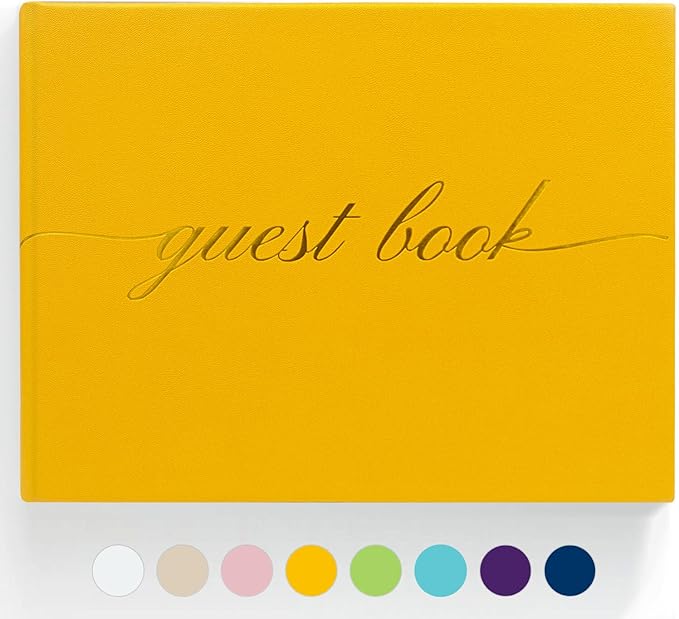 Elegant Wedding Guest Book - Perfect for Wedding Receptions, Baby Showers, Birthdays and Special Events - Polaroid Guest Book with 110 Lined Pages for Sign-in and Photos -Hardcover (Yellow)