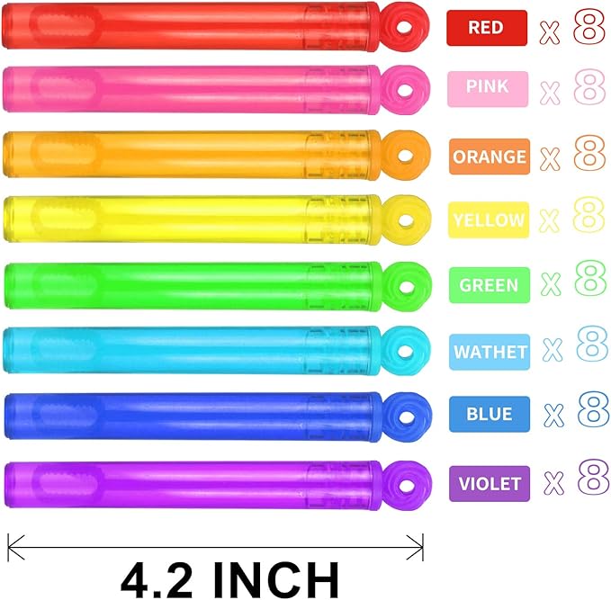 Bubble Wands Party Favors Pack of 64, Mini Neon Bubble Wands | Odor-Free Non-Toxic Kids’ Bath Toy/Birthday Treats Bubble Maker Toys for Kids | Outdoor Summer Events & Celebration Toy Gift