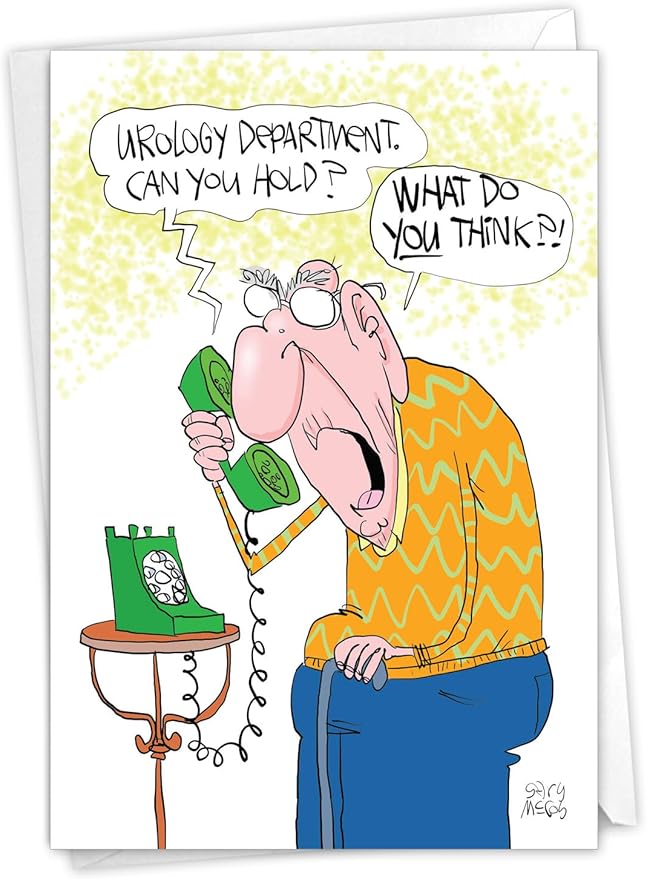NobleWorks - 1 Happy Birthday Card with Funny Cartoons - Mature Humor Notecard with Envelope, Celebrate Birthdays - Urology Department C7262BDG