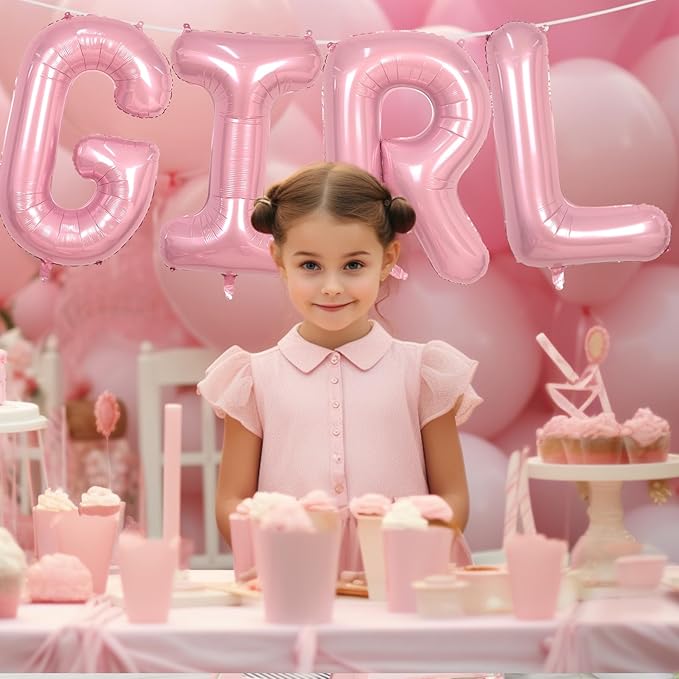 Biapian 40 Inch GIRL Letter Balloons, 4 Pack Pink Foil Balloons, Perfect for Girls Birthday, Wedding, Baby Shower, Gender Reveal Parties