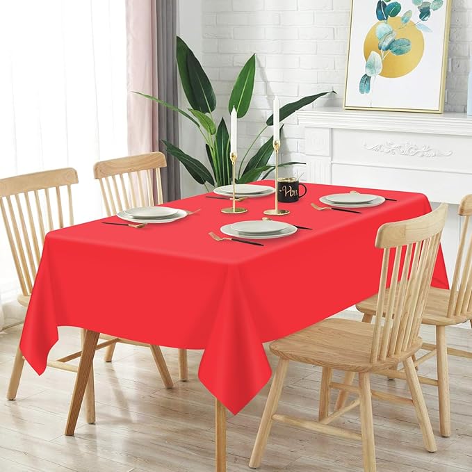 Mulbozy 12 Pcs Red Plastic Tablecloth for Rectangle Table, 54 × 108 inches Disposable Red Party Table Covers for Birthday, Anniversary, Wedding, Fine Dining, Graduation Party Decoration