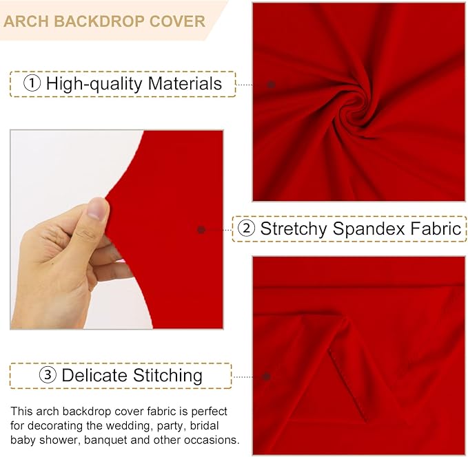 Arch Covers Set of 3 Red Arch Cover 5FT 6FT 7FT Fitted Spandex Arch Cover for Arch Stand Covering Chiara Arch Cover Stretchy Fabric for Wedding Banquet Decoration
