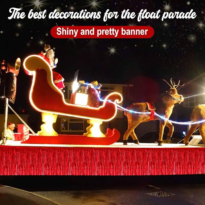 3 Pack 10 Ft Red Foil Fringe Garland Metallic Streamers Tinsel Banner Wall Hanging Garland Backdrop for Parade Floats, Halloween, Christmas, Thanksgiving, New Year Party Decorations
