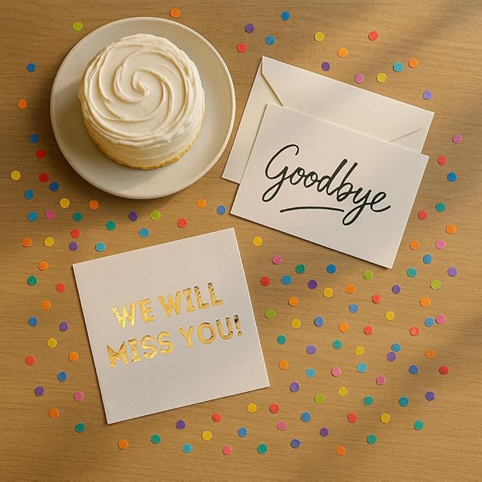 We Will Miss You Cocktail Napkins - 50 Pack White - Farewell, Going Away, Retirement Party Decorations Supplies, Coworkers Leaving Goodbye, Military Army Good Luck, Moving Celebrations