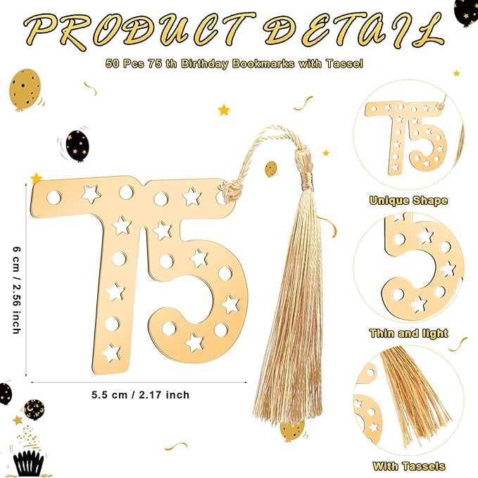 Spakon 25 Set 75th Birthday Party Favor for Guest Anniversary Party Favor Golden Birthday Bookmark Thanks for Coming Pen with Tag Appreciation Gifts for Women Men Wedding New Year