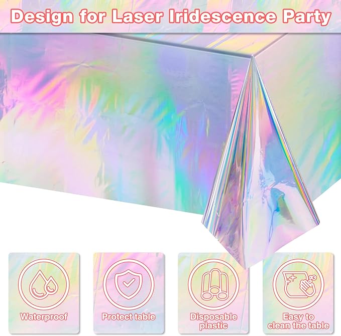 FunnyPars 1 Pack Iridescence Plastic Tablecloths Shiny Disposable Laser Rectangle Table Covers Holographic Foil Tablecloth Iridescent Party Decoration Birthday Bridal Wedding Christmas 54"x108"(Laser)